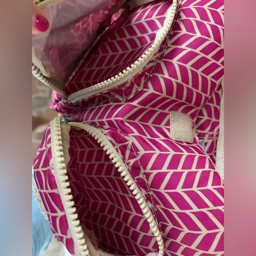 Kipling Hot Pink Chevron Mini Backpack with Beige Accents